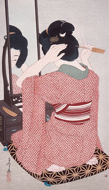 ukiyo-e, Japón (Edad Antigua) Woman In Kimono, Japanese Woodcut, Japan Illustration, Geisha Art, Japanese Illustration, Traditional Japanese Art, Japon Illustration, Eastern Art, Art Japonais