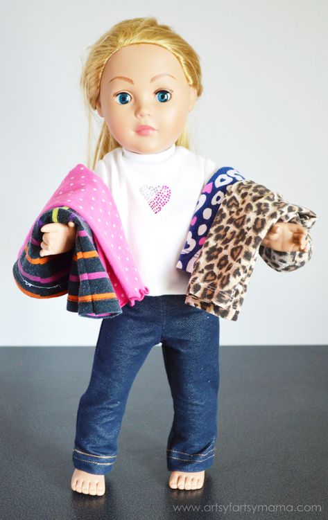 Easy 18 Inch Doll Leggings Tutorial | artsy-fartsy mama Doll Leggings, Diy Leggings, Cheesy Potato, Wrapped Chicken, American Girl Patterns, American Girl Doll Crafts, Girl Leggings, Doll Clothes Patterns Free, American Girl Doll Clothes Patterns