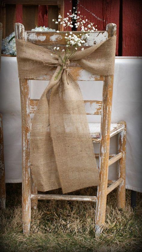 Burlap Chair Sashes, Hessian Wedding, Burlap Chair, Deco Champetre, Boda Diy, Chair Sash, Chair Sashes, Burlap Wedding, Chair Decorations