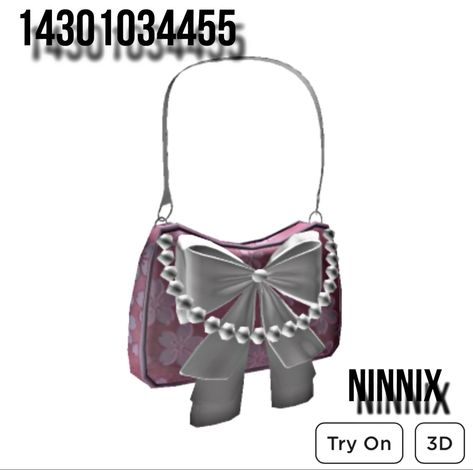 Bag Roblox Code, Berry Avenue Codes Bag, Roblox Bag Codes, Roblox Purse Codes, Y2k Bags, Bloxburg Decals Codes Wallpaper, Roblox Code, Bow Purse, Bratz Inspired Outfits