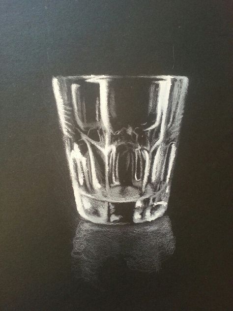 Glass Drawing On Black Paper, Realism Art Black And White, Glass Drawing Black Paper, Charcoal Glass Drawing, White Pastel On Black Paper, Black White Sketches Drawing, Sketch In Black Paper, Drawing With White Pencil On Black Paper, Chalk Art Black And White