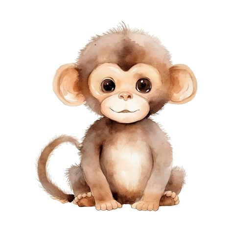 Monkey Clipart, Monkey Drawing, Lion Birthday, Cartoon Monkey, Birthday Card Drawing, Watercolor Graphic, Watercolor Christmas Cards, Cute Monkey