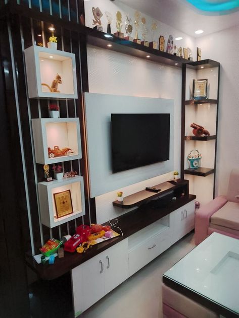 Modern Tv Launch Decor & Living Room Decors Ideas 2023 Home Decor Tv Unit Interior Design Indian, Hall Tv Showcase Designs, Hall Tv Unit Design Modern, Room Tv Cabinet Design, Tv Showcase Design, Cupboard Work, Tv Wall Design Luxury, Tv Decoration, Tv Cabinet Wall Design