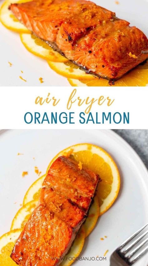 air fryer orange salmon on orange slices Orange Juice Salmon Marinade, Salmon With Orange Juice, Orange Glazed Salmon Air Fryer, Citrus Salmon Recipes, Sweet And Sour Salmon Recipe, Orange Salmon Recipes, Sweet Salmon, Citrus Salmon, Orange Glazed Salmon