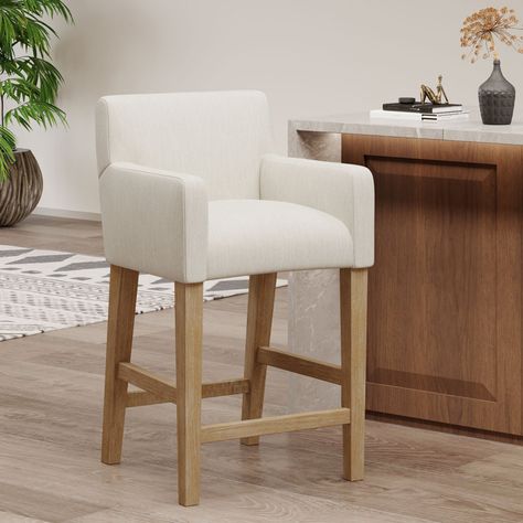 Lark Manor Amancio Solid Wood 26'' Counter Stool & Reviews | Wayfair Functional Aesthetic, Upholstered Stool, Modern Stools, Wood Bar Stools, Parsons Chairs, Counter Height Bar Stools, Counter Height Stools, Noble House, Practical Design