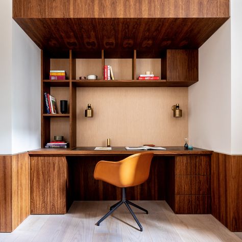 London Mews House, Wooden Beams Ceiling, Wooden Facade, Plan Layout, Mews House, Pale Wood, Wood Bookshelves, Built In Furniture, London House