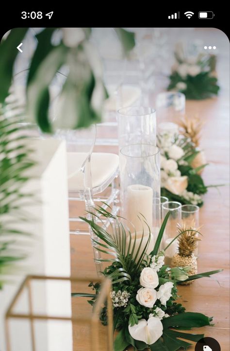 Tropical Wedding Aisle, Wedding Aisle Flowers, Aisle Arrangements, Tropical Wedding Reception, Candles Design, Beach Wedding Aisles, Tropical Weddings, Gypsophila Wedding, Tropical Wedding Theme