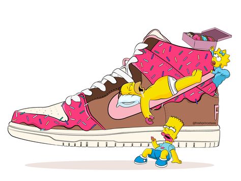 Slam Dunkin' Nike SB by Tasia Prince Nike Drawing, Box City, Nike Cartoon, Images Pop Art, Sneakers Wallpaper, Simpsons Drawings, Nike Art, Shoes Wallpaper, Cool Nike Wallpapers