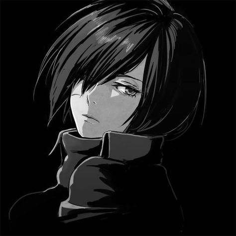 Mikasa Ackerman, Anime Character, Attack On Titan, Black And White, Anime, White, Black