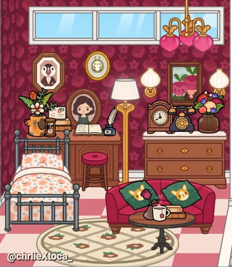 Bedroom 😌 #TocaLifeWorld Dark Academia Things, Tiny Characters, Toca Ideas, Games To Play With Kids, Retro Bedrooms, Toca Life, Vintage Bedroom, Cute Room Ideas, Paper Toys