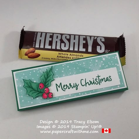 Rejoice And Create Tutorials, Hershey Bar Treat Holder, Stampin Up Candy Bar Holder, Christmas Treats Packaging, Box Papercraft, Treat Boxes Diy, Treats Packaging, Hersheys Chocolate, Christmas Treats Holders