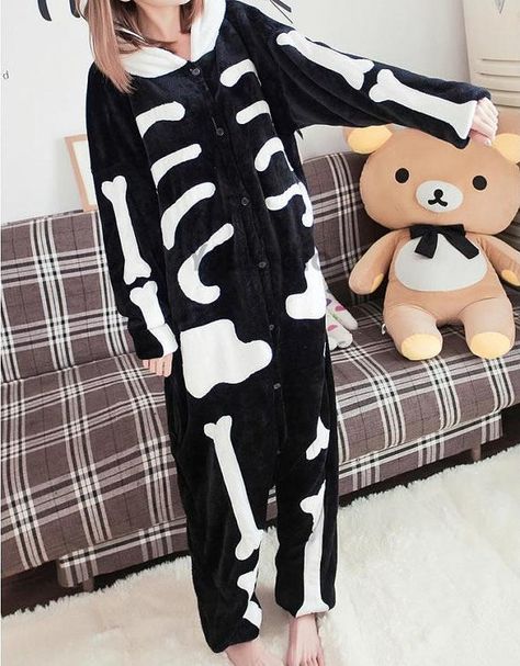 Kigurumi Adult Skeleton Pajamas Cosplay Costume Unisex by YJstudio, $46.56 Skeleton Pajamas, Skeleton Onesie, Kawaii Angel, Ladies Pajamas, Jumpsuit Costume, Animal Halloween Costumes, Black Onesie, Pool Party Outfits, Halloween Onesie