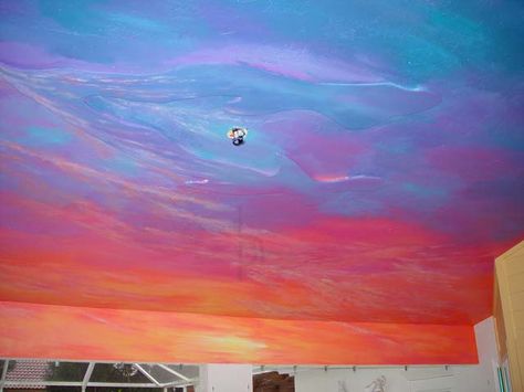 The ceiling mural I'll never manage to paint Sunset Ceiling Painting, Sunset Painted Ceiling, Sunset Ceiling Paint, Sunset Painted Wall, Sunset Ceiling Mural, Ceiling Mural Ideas, Painted Ceiling Mural, Sunset Ceiling, Sunrise Mural