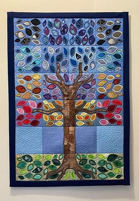 Large Fabric Tree, Machine Embroidery Wall Hangings, Tree Of Life Wall Hanging, Tree Of Life Quilt Pattern Free, Quilting Wall Hangings, Family Tree Quilt Ideas, Tree Of Life Quilts, Tree Of Life Quilt Pattern, Tree Quilts Ideas