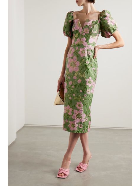 MARKARIAN Yvette metallic floral-brocade midi dress | NET-A-PORTER Garden Wedding Dress Guest, Garden Party Outfit, Springtime Wedding, Constance Wu, Tea Party Dress, Brocade Dresses, Garden Party Dress, Guest Attire, Wedding Attire Guest