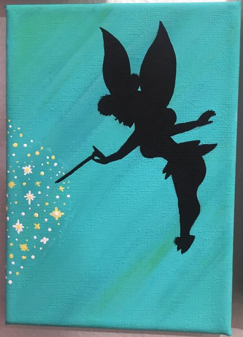 Tinker Bell Painting, Bell Painting, Parking Spot Painting, Shadow Painting, Disney Canvas Art, Disney Canvas, Fairy Paintings, Moon Tattoo Designs, Cute Canvas Paintings