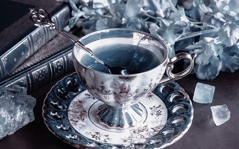 Light Blue Victorian Aesthetic, Dark Blue Victorian Aesthetic, Magical Tea Party, Dark Blue Party Aesthetic, Dark Tea Party, Blue Victorian Aesthetic, European Aesthetic, Victorian Aesthetic, Everything Is Blue