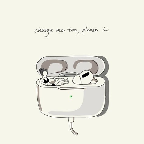 Airpods Illustration, Low Battery Illustration, Battery Illustration, Recharge Yourself, Blog Illustration, Lateral Thinking, Conceptual Illustration, Line Drawing, Instagram Story