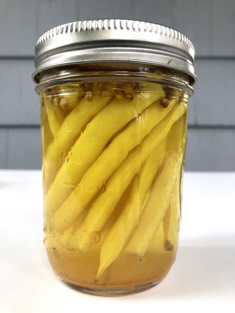 Pickled Yellow Beans | FunkyFoods Pickled Yellow Beans Recipe, Pickled Yellow Beans, Canning Yellow Beans, Pickled Beans, Dill Pickles With Tumeric, Pickled Yellow Beans Recipe Canning, Mustard Bean Pickles, Pickled Wax Beans, Yellow Beans Recipe