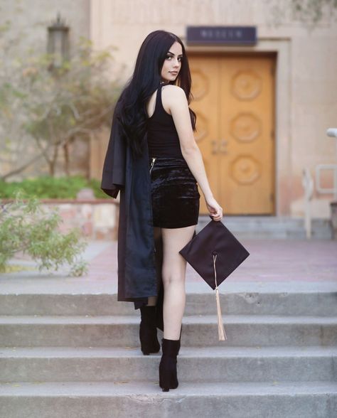 Gothic Senior Pictures Photo Shoot, Gothic Senior Picture Ideas, Gothic Graduation Pictures, Emo Senior Picture Ideas, Grunge Graduation Outfit, Emo Graduation Pictures, Grunge Graduation Pictures, Goth Senior Picture Ideas, Goth Graduation Pictures