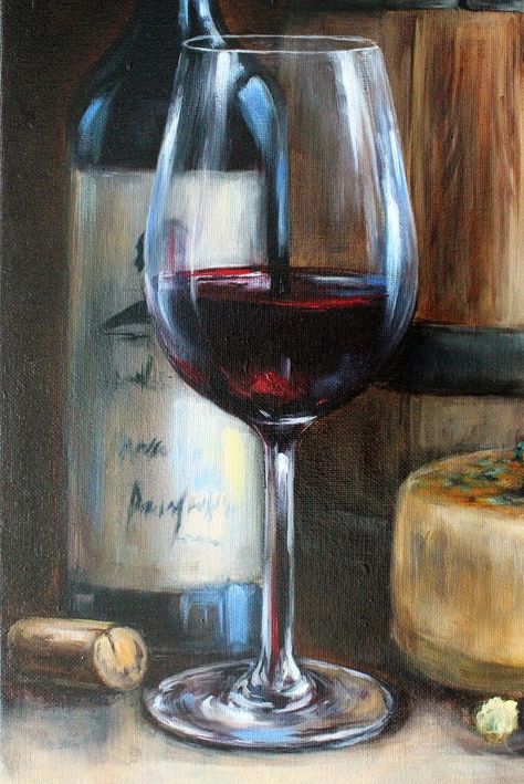 Wine Paintings On Canvas, Oil Paint Art Ideas, Red Wine Glass Painting, Wine Painting Ideas, Wine Oil Painting, Wine Paintings, Paris Art Painting, Wine Bottle Painting, Wine Artwork