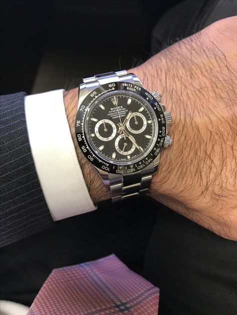 Rolex Daytona steel, black dial, ceramic bezel. #Amazingwatch. Rolex Daytona Black Dial, Rolex Daytona Black, Amazing Watches, Rolex Daytona, Men's Collection, Jaeger Watch, Rolex, Ceramics, Quick Saves