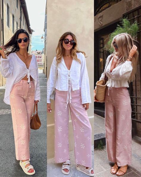 Outfits With Pink Pants, Daily Outfits Summer, Embroided Top, Pink Pants Outfit, Looks Pinterest, Europe Outfits, Embroidered Pants, Italy Outfits, Everyday Fashion Outfits