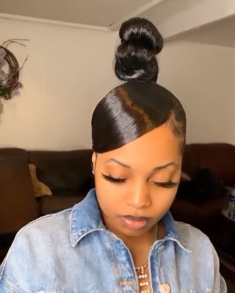 High Braided Ponytail With Swoop, Ninja Bun With Swoop, Top Knot Bun With Swoop, High Bun With Swoop, Quickweave Ponytail, Ninja Bun, Baddie Era, 2022 Hairstyles, Toddler Braided Hairstyles