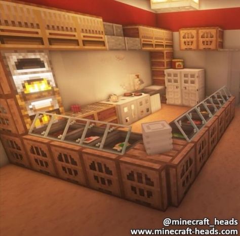 Minecraft Town Name Ideas, Minecraft Cashier Counter, Minecraft Resteraunt, Minecraft Coffee Shop Interior, Cash Register Minecraft, Mincraft Town Ideas, Minecraft Hotel Interior, Grocery Store Minecraft, Minecraft Grocery Store Interior