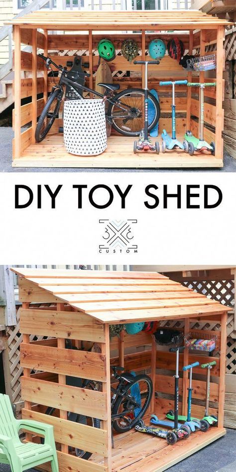 Toy Shed, Diy Bike Storage, Bike Storage Shed, Backyard Storage, Outdoor Toys For Kids, Bike Shed, Workshop Organization, Backyard Playground, Diy Shed