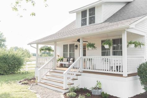 Home, Property, House, Porch, Real estate, Siding, Building, Deck, Handrail, Architecture, Concrete Front Steps, Farmhouse Front Porch Ideas, Front Porch Steps, Front Porch Makeover, Stairs Makeover, Porch Remodel, Building A Porch, Diy Front Porch, Concrete Stairs