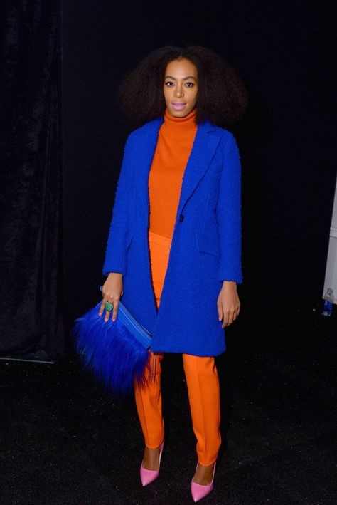 3. Solange Knowles At The Milly By Michelle Smith Fall 2014 Show In New York City | The Most Fab And Drab Celebrity Outfits Of The Week Solange Style, Solange Knowles Style, Colour Season, Color Wars, Color Blocking Outfits, Solange Knowles, Orange Outfit, Colour Combos, Moda Chic