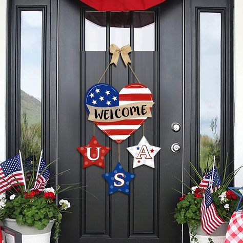 Amazon.com : 4th of July Door Sign Decorations, Patriotic Heart and Stars USA Wooden Signs, American Flag Welcome Large Size Hanging Sign Front Door Decor for Independence Day Party Home Wall Decor with Bow : Home & Kitchen Sign Decorations, Independence Day Party, Day Party, Door Sign, Front Door Decor, Door Signs, Door Decor, Home Wall Decor, Wooden Signs