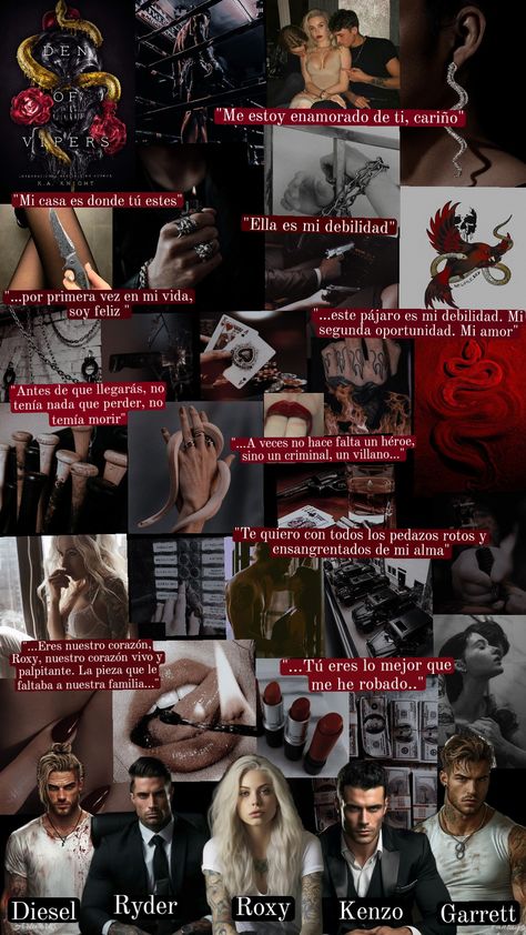 #nidodeviboras #denofvipers #kaknight #darkromance #mafiaromance #roxy #ryder #kenzo #garrett #diesel #vipers #bookaesthetic #booktok #bookstagram #halloween Den Of Vipers Aesthetic, Vipers And Virtuosos, Den Of Vipers Fan Art, Den Of Vipers, Book Vibes, Fantasy Books To Read, Dark Romance Books, Book Things, Book Aesthetics