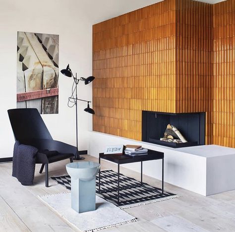 Sebastian Herkner Two Tone Wood Paneling Walls, Midcentury Fireplace, Sebastian Herkner, Style Tile, Fireplace Design, A Living Room, Home Decor Tips, A Fire, Interior Design Inspiration