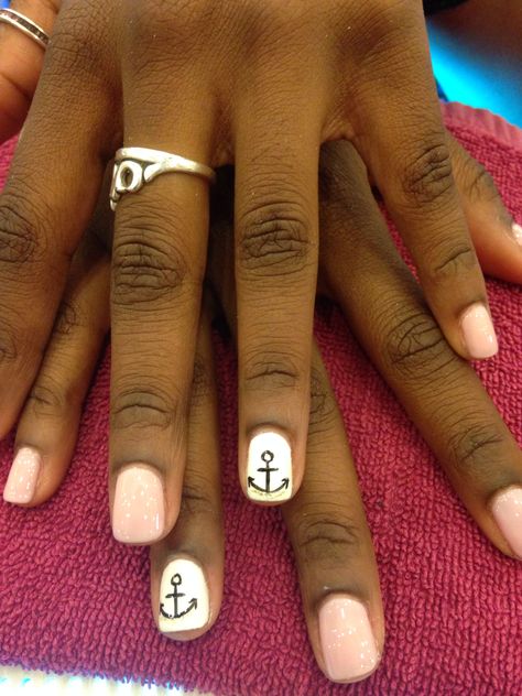 Anchor On Nails, Anchor Nails Designs, Anchor Nail Designs, Anchor Nail Art, Anchor Nails, Nautical Nails, Nails Design, White Nails, Toe Nails