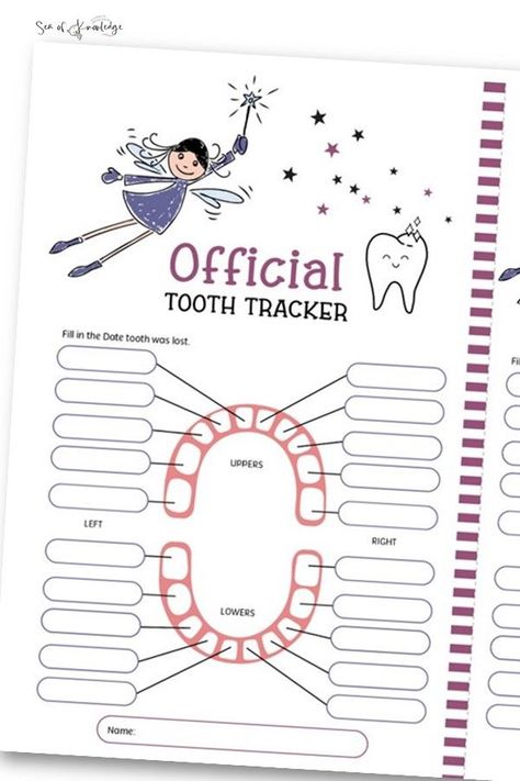 Track every wiggly tooth and celebrate each milestone with our printable Tooth Tracker! Keep tabs on your child's dental journey and make losing teeth an exciting adventure. This interactive tracker lets kids mark each lost tooth, adding a sprinkle of magic to their Tooth Fairy visits. Empower your little ones to take charge of their dental milestones! #ToothTracker #KidsDentalCare #ToothFairyFun #ChildhoodMemories Tooth Fairy Coloring Page Free Printable, Tooth Fairy Ideas Free Printable, 1st Tooth Fairy Visit, Tooth Loss Chart, Kids Teeth Chart, Letter From Tooth Fairy, Tooth Fairy Printable, Tooth Fairy Ideas, Fairy Printable