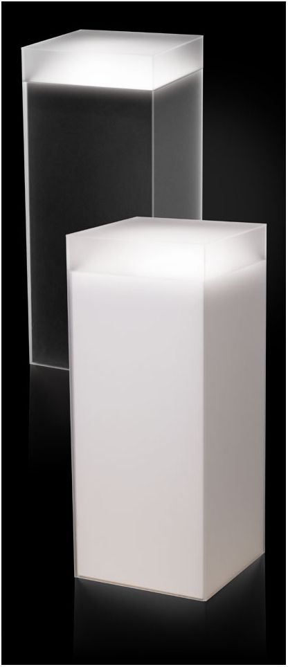 Frosted Acrylic Pedestal with Sleeve and Light Acrylic Pedestal, Jewerly Display, Display Tower, Museum Lighting, Jewerly Displays, Mall Decor, Display Pedestal, Grey Laminate, Sculpture Stand