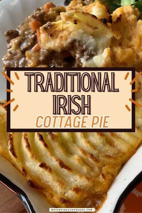 " Experience the ultimate comfort with this Classic Irish Cottage Pie Recipe! Made with seasoned ground beef, veggies, and creamy mashed potatoes, it's Irish comfort food at its finest. Ready in just 45 minutes, it's perfect for a satisfying meal any day of the week!" Irish Cottage Pie, Cottage Pie Recipe Beef, Traditional Irish Cottage, Cottage Pie Recipe, Irish Beef, Beef Pies, Irish Cottage, Cottage Pie, Homemade Beef