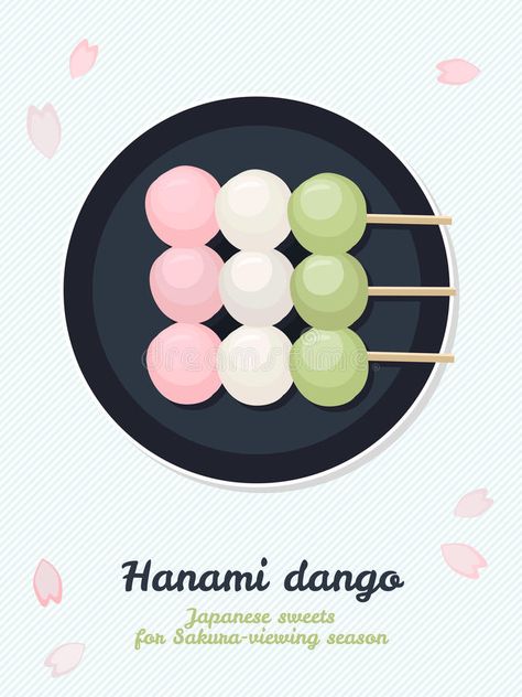 Dango Illustration, Hanami Dango, Anime Sleeve, Spring Snacks, Sakura Season, Sweet Dumplings, Japanese Sweets, Rice Flour, Food Illustrations