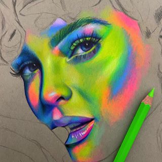 Work in progress drawing ❤️💙 Giving away 3 sets of 72 of these @schpirerrfarben pencils with @isabella.drawsss, rules below. This portrait… Neon Candy, Candy Rainbow, Prismacolor Art, Color Boards, Stunning Hairstyles, Neon Painting, Colour Pencil, Colorful Portrait, Sketchbook Art