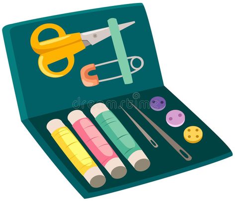 Sewing Kit. Illustration of isolated sewing kit on white background royalty free illustration Sewing Kit Illustration, Checked Baggage, Small Scissors, Sewing Needles, Free Illustration, Background Illustration, Sewing Kit, Free Illustrations, Knitting Needles