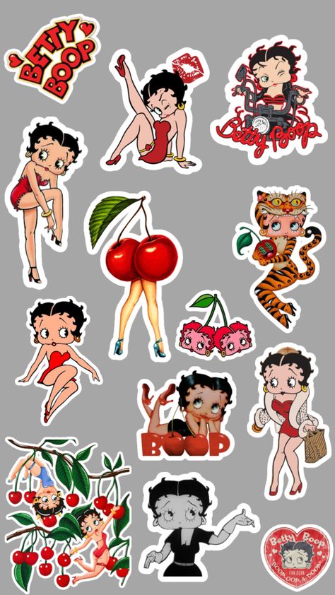 Betty boop sticker page Sticker Page, Betty Boop Tattoos, Y2k Background, Sketchbook Cover, Cute Laptop Stickers, Betty Boop Art, Cute Canvas Paintings, Hello Kitty Art, Cute Canvas