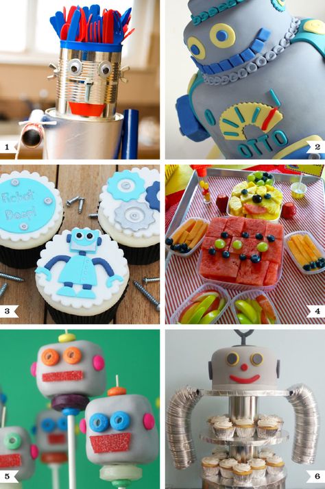 Tmnt Party Food, Robot Party Food, Construction Party Food, Goldfish Party, Beach Party Food, Robot Birthday Party, Tmnt Party, Robot Party, Turtle Birthday