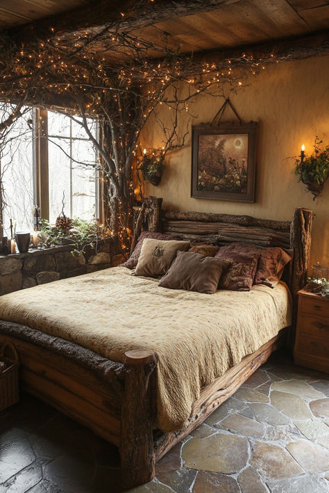 Transform your bedroom into a mystical haven with these 30+ witchy ideas. Blend magic and modern style with enchanting decor, from moon-themed accents to crystal displays. Create your own magical retreat! 🌟🔮 #WitchyBedroom #MagicalDecor #ModernWitch #HomeStyle Fantasy Book Themed Bedroom, Fantasy Style Home Decor, Romantic Witchy Bedroom, Shire Inspired Bedroom, Viking Style Bedroom, Celtic Room Decor, White Witch Bedroom, Lotr Themed Room, Cottage Witch Bedroom