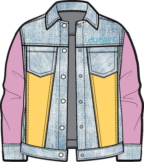 Jean Jacket Drawing, Jacket Design Sketch, Denim Jacket Illustration, Ripped Jacket, Jacket Drawing, Clothes Illustration, Fashion Illustration Tutorial, Flat Drawings, Fashion Design Sketch