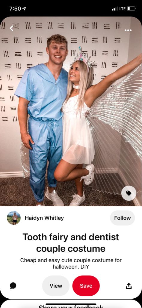 Dentist And Tooth Fairy Couple Costume, Tooth Fairy And Dentist Costume, Dentist Couple, Dentist Costume, Tooth Fairy Costumes, Cute Couples Costumes, Couple Costume, Cute Couple Halloween Costumes, Spooky Szn