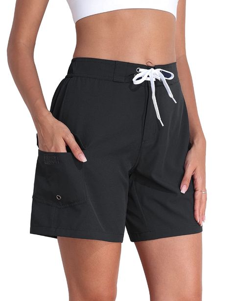 PRICES MAY VARY. 95% Polyester,5% Spandex Lining: 100% Polyester Imported Hook and Eye closure Quick Dry & Breathable: The fabric of swim shorts are extremely soft,lightweight and breathable, good for all day wearing. Elastic waistband and eyelet hooks: These adjustable waistband shorts have a zipper closure to make it easier to adjust the fit to your size. Lining Design: Women's beach shorts in the original mesh lining to improve, more soft and comfortable, so that you are more secure and comfo Swim Trunks Women, Board Shorts Women, Swim Shorts Women, Swimsuit With Shorts, Swim Suits, Adjustable Waistband, Swim Suit Bottoms, Beach Shorts, Swim Trunks