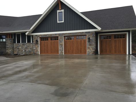 Wood Look Garage Doors | Twin Cities, MN - IDC-Automatic Wood Looking Garage Doors, Faux Wood Garage Doors, Wood Look Garage Doors, Brown Garage Doors, Oak Garage Doors, Composite Garage Doors, Dark House Exterior, Brown Garage Door, Faux Wood Garage Door