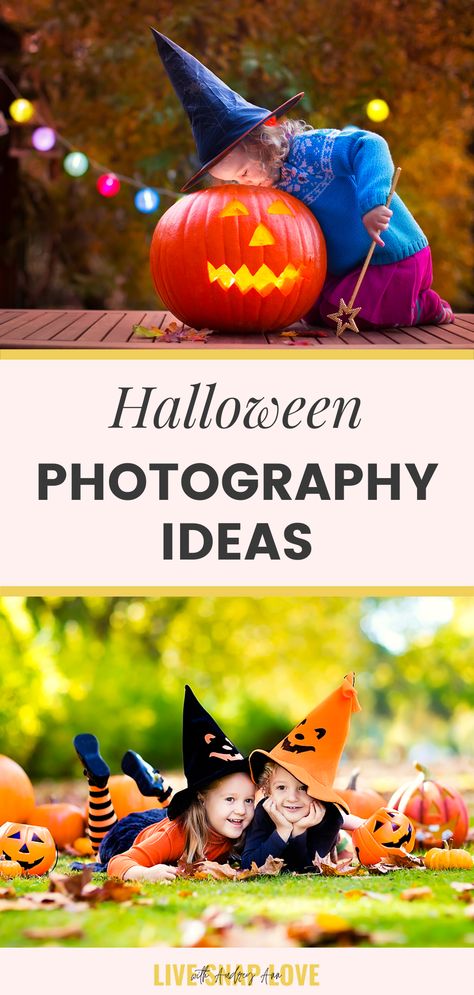 Take amazing halloween photos this year with these halloween photography tips and ideas! Halloween Photo Shoots Ideas, Halloween Professional Photos, Spooky Kids Photoshoot, Toddler Halloween Pictures, Halloween Pictures Photography, Diy Halloween Photoshoot, Spooky Decorations Diy, Halloween Diy Toddler, Halloween Photography Ideas